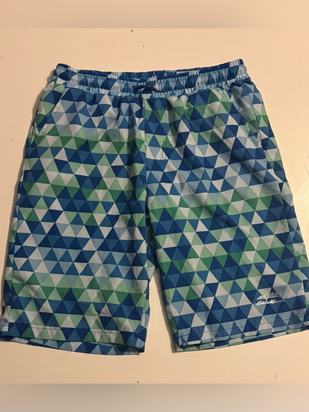 Eddie Bauer Boys' Blue & Green Geo Print Swimwear Shorts (L)